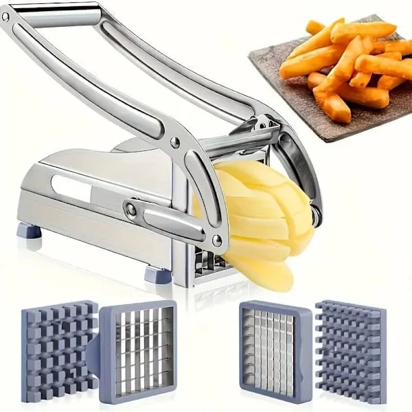 French Fry Cutter in Stainless Steel - Vegetable Cutter and Potato Cutter with 2 Extra Blades-FX-