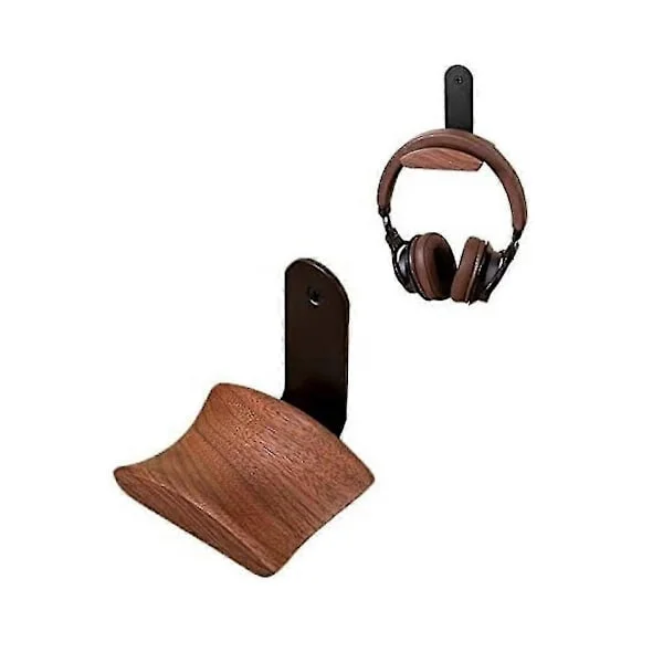 Headphone Holder, Hanging Bracket, Headphone Stand, Hook, Wall Mount, Walnut Wood Headphone Holder For Headphones, Studio And PC Gaming