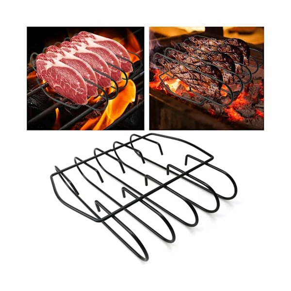 Rostningsställ för revben Värmebeständigt grilljärn Håller 4 revben Rostningsställ Rökningstillbehör - Svart