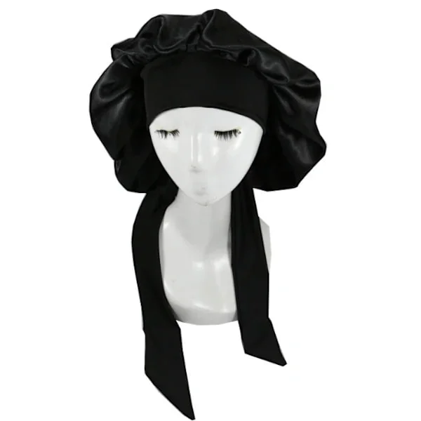 Silke Bonnet til Naturligt Krøllet Hår Sov Satin Bonnet sort black