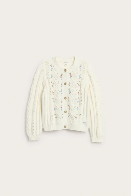 Newbie | Blommig mönsterstickad kofta Offwhite 98/104 | Barn