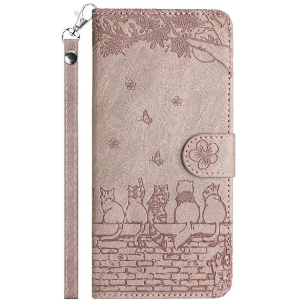 【DENGTU】Etui til iPhone15Pro Smoky Purple Apron Kat Præget Forklæde Læder