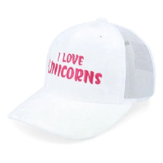 Unicorns - Blanc trucker Casquette - Kids I Love Unicorns Youth White Velvet A-frame Trucker @ Hatstore