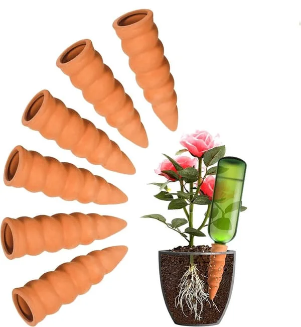 【HT】Set med 6 vattenkannor i lera, terrakotta bevattning, naturligt bevattningssystem, automatisk bevattning.