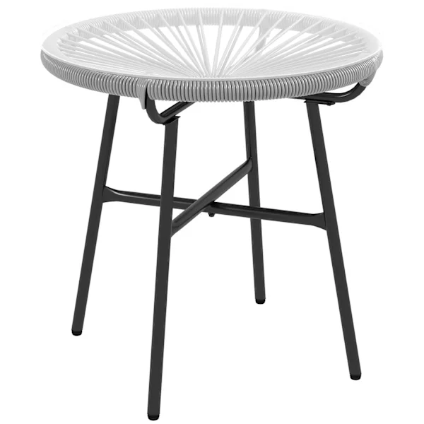 Rattan Sivupöytä, Bistropöytä, Sohvapöytä Lasitasolla, Pyöreä, Terassille, Parvekkeelle, Musta + Harmaa, 50X50X50Cm