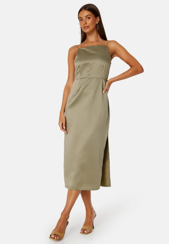 Bubbleroom Occasion - Ortiza Satin Dress - Olive green
