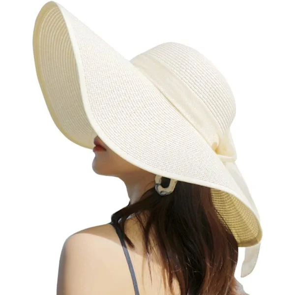 Women's Foldable Floppy Wide Brim Sun Hat Straw Hat Summer Beach Hat UV UPF 50+