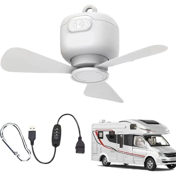 Portable Ceiling Fan Hanging Fan for Gazebo - 3 Speed Adjustable USB Tent Ceiling Fan for Porch, Tent, RV, Canopy, Outdoor, Gazebo, Bedroom