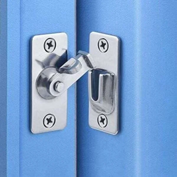 -90 Degree Sliding Lock Door Latch, Stainless Steel Right Angle, Security Angle Lock Door Folding Buckle for Sliding Door Silver,