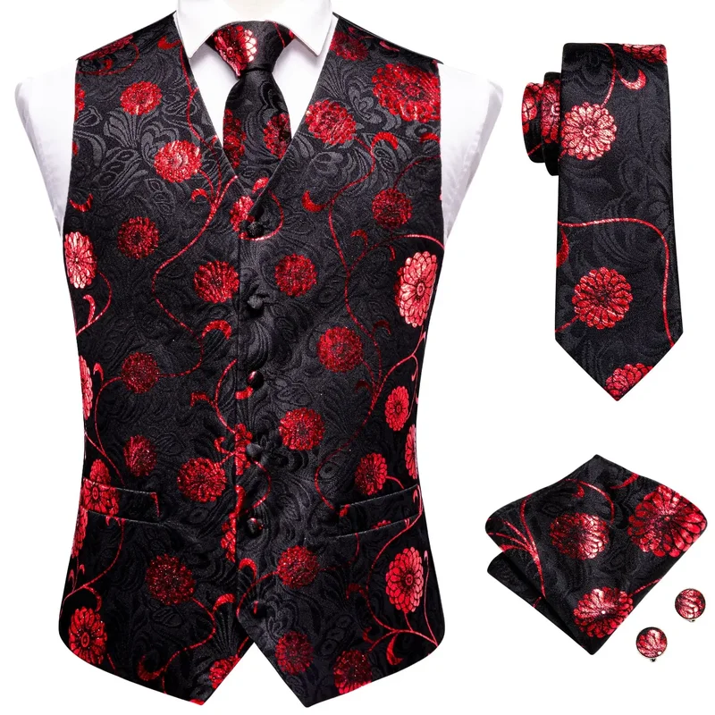 AliExpress - Ensemble de costume pour homme : Gilet, cravate, pochette et boutons de manchette jacquard floral Paisley, veste sans manches, cravate 
