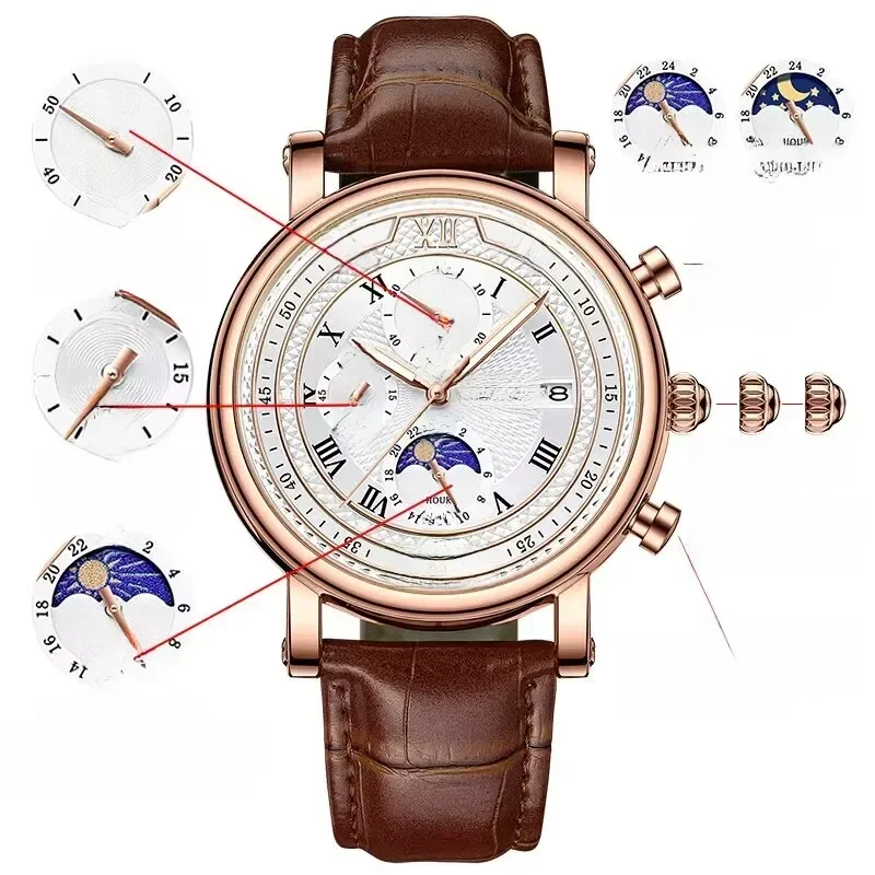 AliExpress - Chenxi 976 cuir chronographe Date hommes Phase de la lune chronométrage affaires lumineux montre à Quartz Relojes para hombres