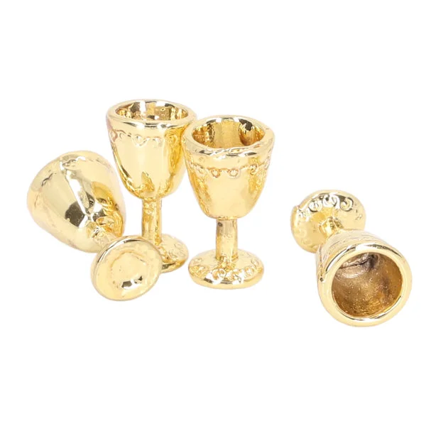 4 st Mini Champagneglas Simulation Miniatyr Champagneglas för 1:12 Dockhus Gyllene