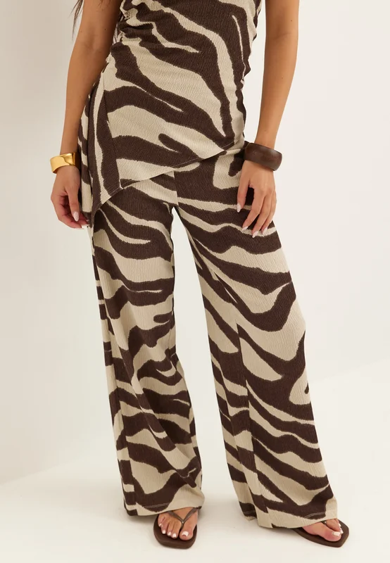 BUBBLEROOM-Structure Wide Trousers-Brown/Patterned-XL