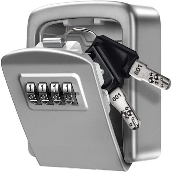Secure Key Box, [New Version] Secure Storage Zinc Alloy Lockable Safe with 4-Digit Combination Code, for Airbnb Home Garage School - Silver--