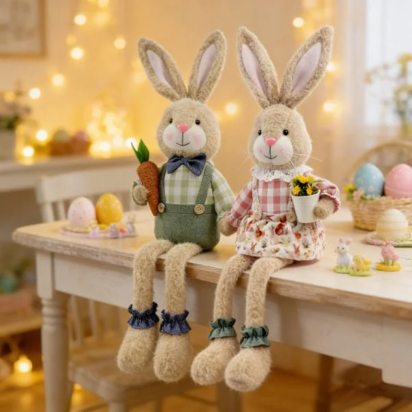 Long-legged Sitting Rabbit Figurine in Country Style as Desk Decoration