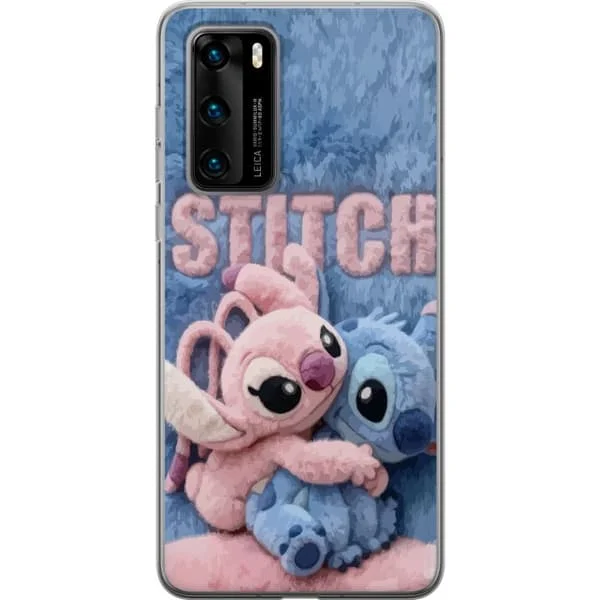Kompatibelt Mobilskal till Huawei P40 Mjuka figurer i blått och rosa med fluffig bakgrund och gullig känsla.