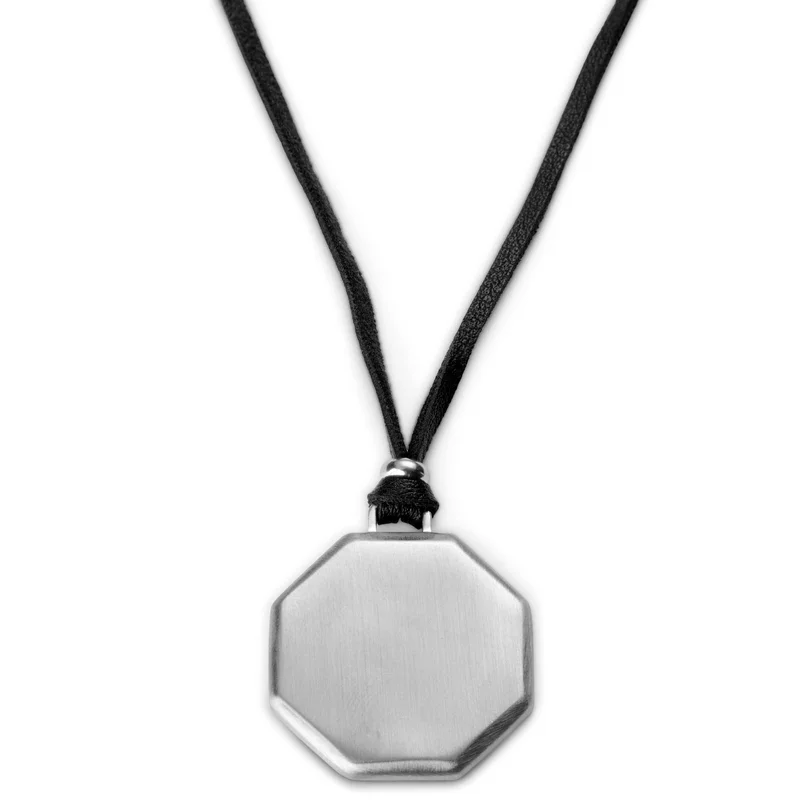 Silver-Tone Octagonal Pendant with Necklace for Men
