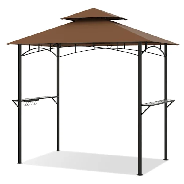 Grillpaviljong med dubbelt tak, hyllor och krokar, 240x151 cm