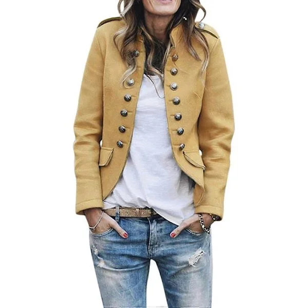 Cardiganjakke for kvinner, dressblanding, dobbeltspent militær blazer, kort, business, fritidsjakke
