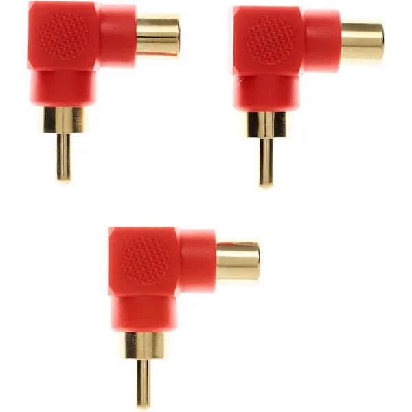 90 asteen RCA-adapteri, uros-naarasliitin (3 kpl:n pakkaus) Kulmikas Phono-liitin, kullattu stereoääni- tai AV-videokäyttöön (punainen)