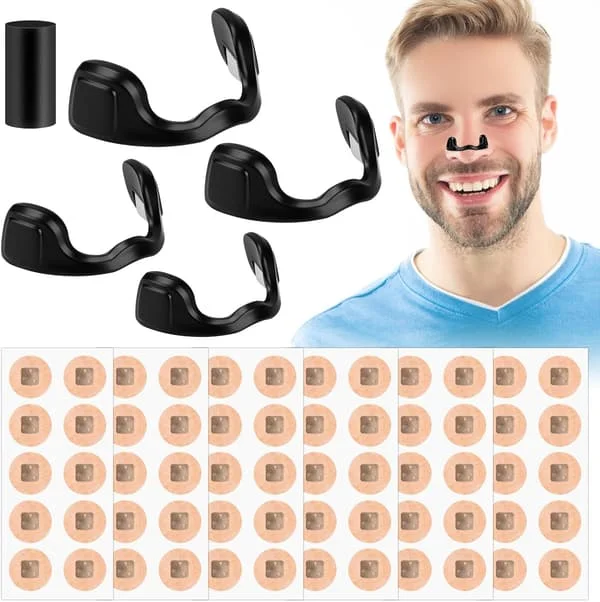 60 Magnetiske Næsestrips - Anti-Snorke Næsestrips med Magneter til Vejrtrækningshjælpemidler og 4 Næseklemmer i Forskellige Størrelser