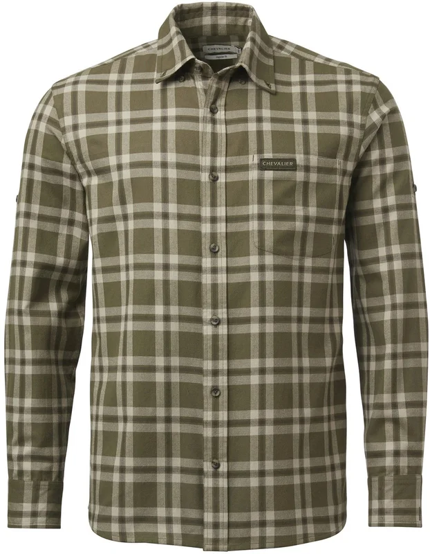 Chevalier M's Teal Light Flannel Shirt Olive Green Checked