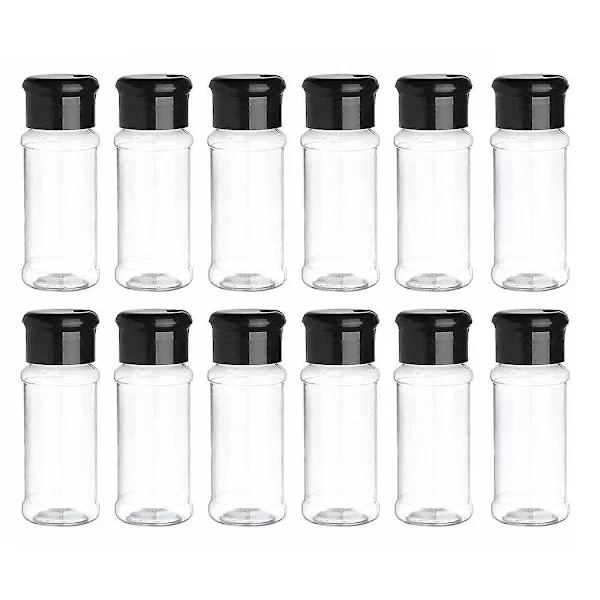 12 stk. plastik krydderiglas med låg, 100 ml krydderiopbevaringsbeholder flaske krydderiglas