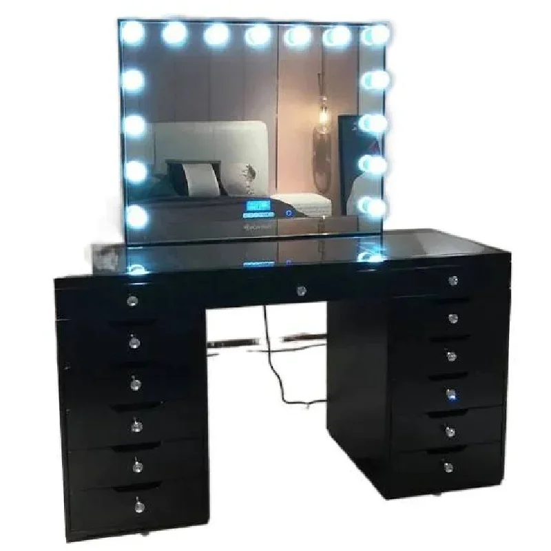 AliExpress - LED-verlichte spiegel en make-uptafel met stopcontact en laden, entree-kaptafel, groothandel, glazen blad, kaptafel