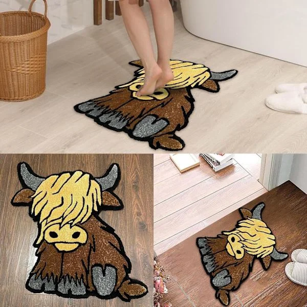 Highland Cow Doormat Cattle Rug Bath Mat Non-Slip Dirty Bathroom Bath Mat Resist