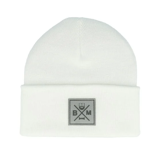 Bearded Man - Bm Cross Patch White Beanie Cuff White Beanie - @ Hatstore
