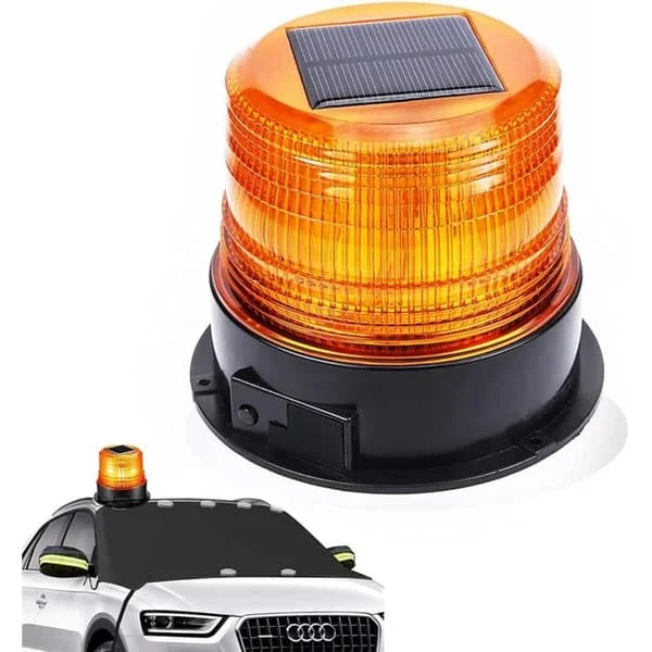 12V LED varsellys, magnetisk roterende varsellys, blinkende lys for bil, lastebil, trådløs, supersterk (solenergi/USB) [Energiklasse A]