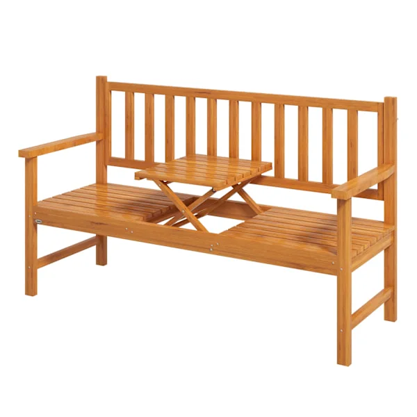 Garden Penkki 3-Istuttava Penkki Pöytäkäsinoja Puinen Penkki 280Kg Asti Parveke Patio Vaaleanruskea 153X56X91Cm