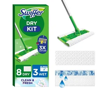 Dry Kit - Handle + Refillers 8 pcs + 3 Wet pcs - Swiffer Startkit med mopp & rengöringsdukar