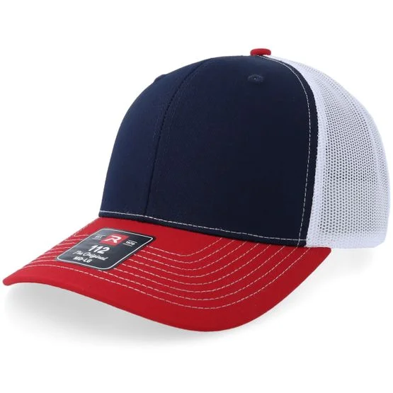 Richardson - Blå trucker Caps - 112 Tri Navy/White/Red Trucker @ Hatstore
