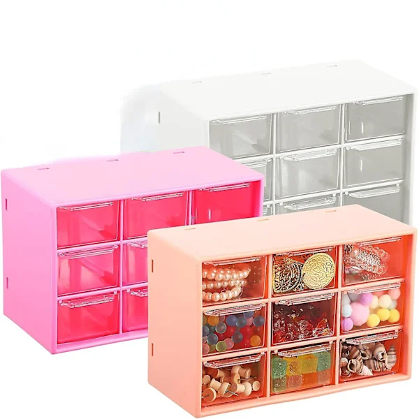 2-pack Förvaringslåda för pyssel med 9 lådor - Skrivbordsförvaring Organizer Minilådor för pyssel Smycken Kosmetika Konst Sömnadstillbehör med 9 lådor