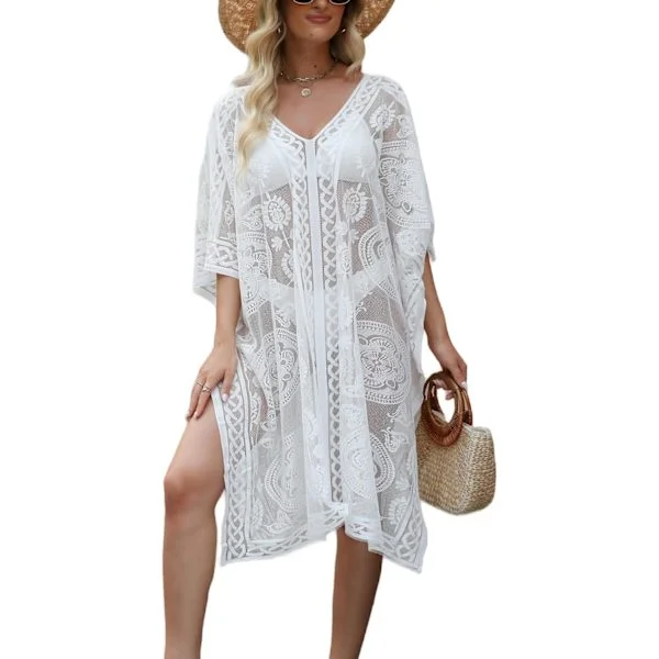 Sexet Elegant Blonde Strand Kjole til Kvinder, Badedragt Kjole, V-Hals Badedragt Coverup til Poolside, Seaside og Fest