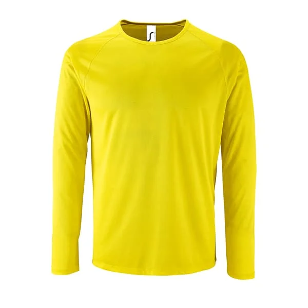 SOLS Herre Sporty Langermet Performance T-skjorte XL Neongul Neongul{JSR}