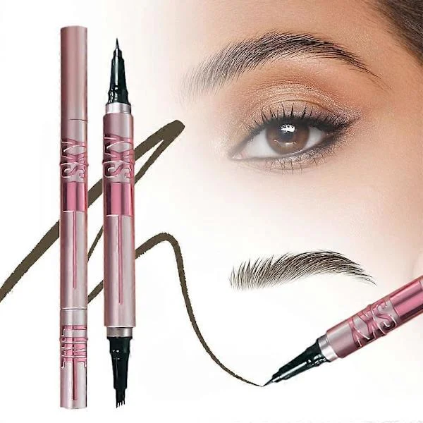 Microblading Ögonbrynspenna 4 Gaffelspets, 2 i 1 Dubbelsidig Ögonbrynspenna med Exakt Borste, Skapa Naturliga Hårliknande Bryn