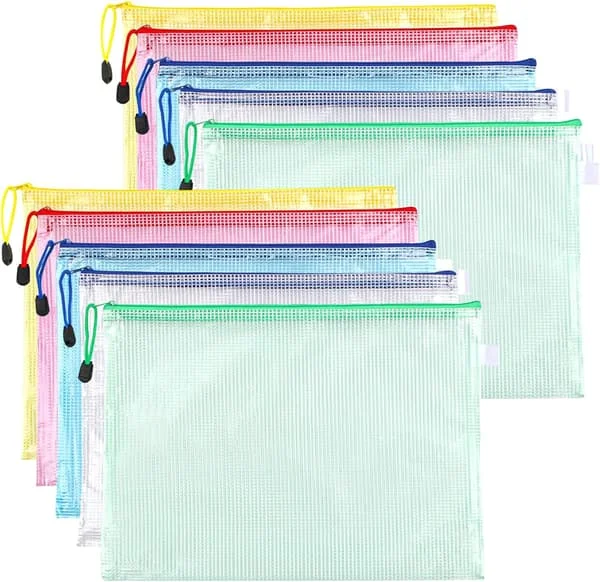 【NX】10 st 5 färger A4 dokumentväskor, A4 plastkuvert med dragkedja Kompatibel med dokument, kvitton, skolmaterial, resetillbehör