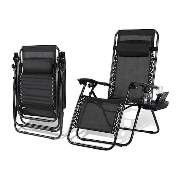 Zero Gravity Lounge Chair, Justerbare Tilbageskridningsvinkler, Aftagelig Bakke, Sort