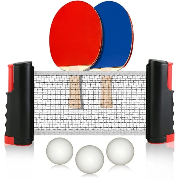 Vitu Portabelt Bordtennissett med Uttrekkbart Nett, 2 Racketer & 3 Baller