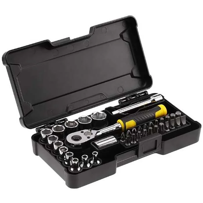 STANLEY STMT82672-0 Skralleskaft 1/4", med pipesett og tilbehør, 37 deler, Håndverktøy