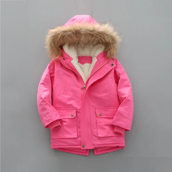 [RM]Children's Winter Jacket with Fur Hood, Lightweight Down Jacket, Warm Fleece Jacket Suitable for Boys, Girls and Toddlers (Rose Red-110cm) Rose 