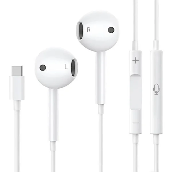 Trådbundna hörlurar för iPhone 17 / 17 PLUS / 17 PRO iPhone 16/16 PLUS/16 PRO/16 PRO MAX/16e/15/15 PLUS/15 PRO/15 PRO MAX Kontroll Vit