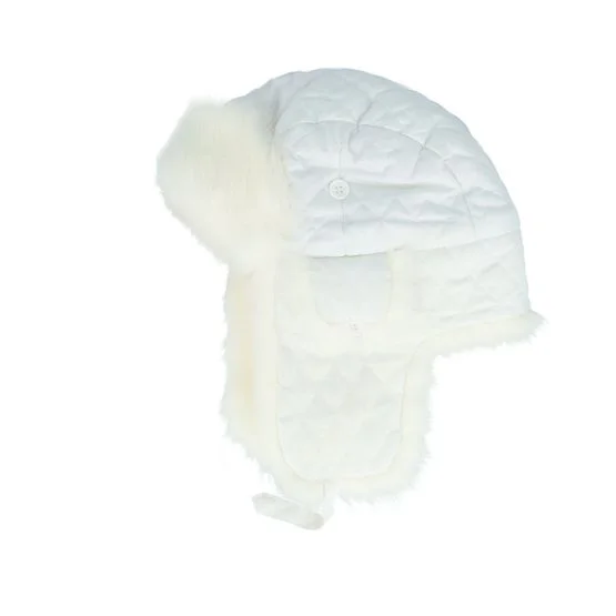 MJM Hats - Lillian Womens Quilted/Faux Fur White/White Trapper Trapper White Beanie - @ Hatstore