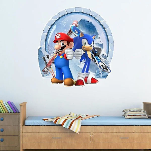 Mario Sonic fargerik anime 3d veggklistremer PVC tapet dekorative veggklistremer egnet for barnerom 32x30.