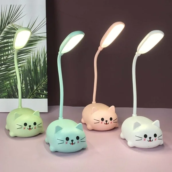 LED bordslampa tecknad söt katt nattlampa vit vit vit