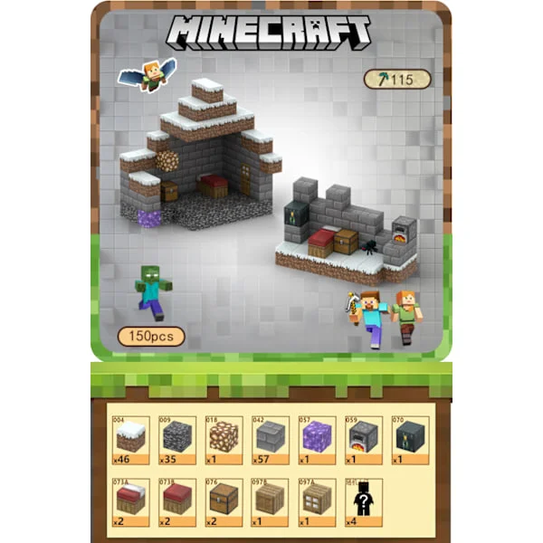 Minecraft Byggeklodser Magnetiske Byggeklodser Legetøj - Skybygning 150 klodser, 4 figurer