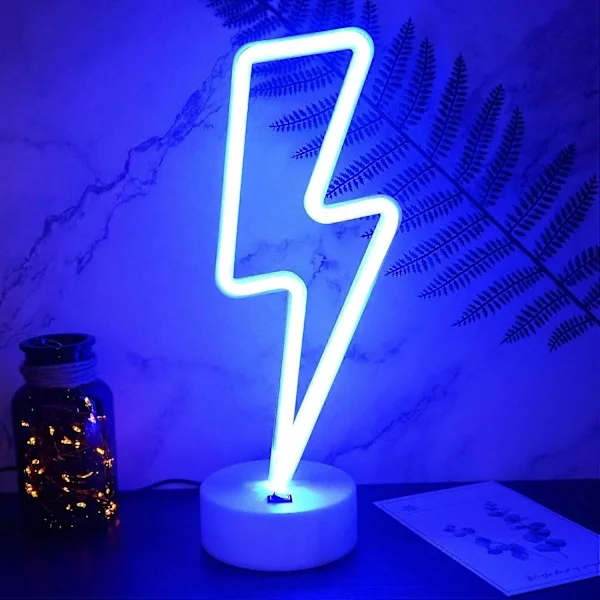 Neonljusskylt Blixt, USB/Batteridriven Blå Neonlampa Coola Saker Blå Neon för Tonårsrum Coola Prylar Neonlampa