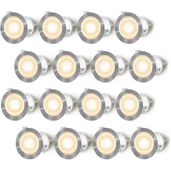 Pakke med 16 LED-innfelte spotter for treterrasse, vanntett IP67, utendørs innfelte spotter-sett